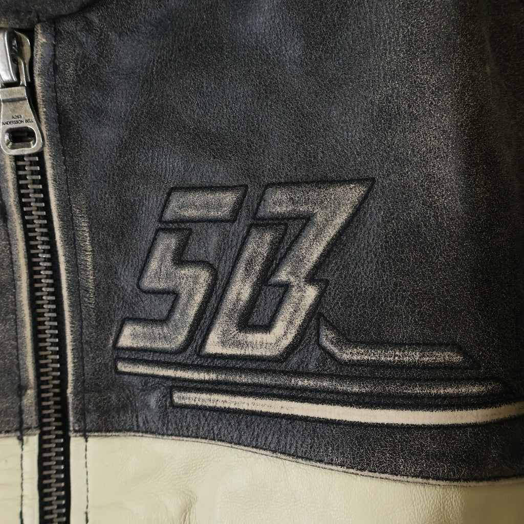 ADSB ANDERSSON BELL(アンダースンベル) 24 Racing Leather Jacket デニム切り替え レザー レーシングジャケット グレー/インディゴ awa591m