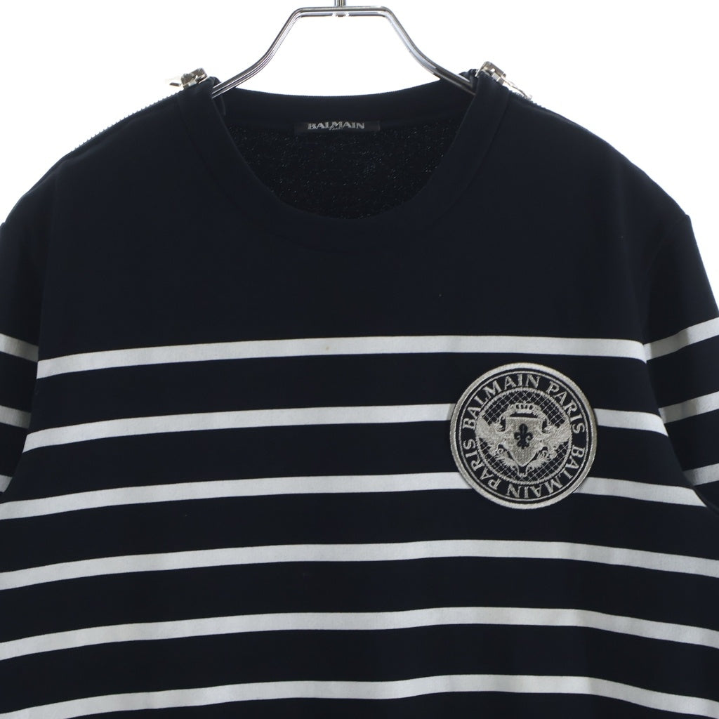 BALMAIN(バルマン) Striped Zip Sweatshirt フロントロゴ ボーダー ジップアップ スウェット ブラック/ホワイト W8H6252I276B