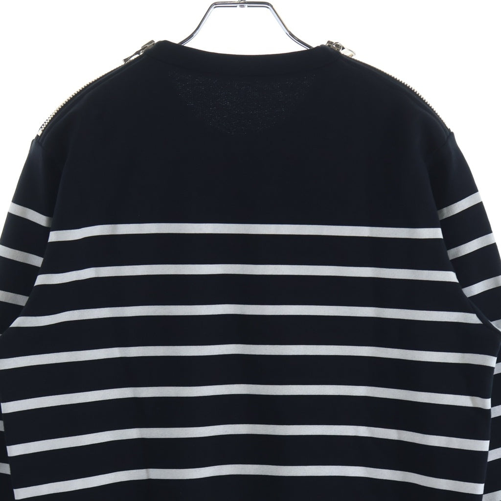 BALMAIN(バルマン) Striped Zip Sweatshirt フロントロゴ ボーダー ジップアップ スウェット ブラック/ホワイト W8H6252I276B