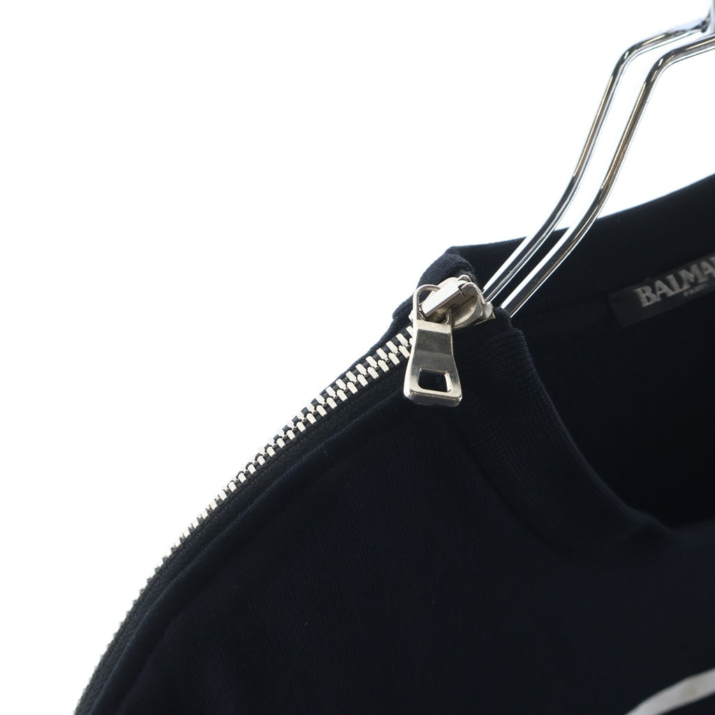 BALMAIN(バルマン) Striped Zip Sweatshirt フロントロゴ ボーダー ジップアップ スウェット ブラック/ホワイト W8H6252I276B