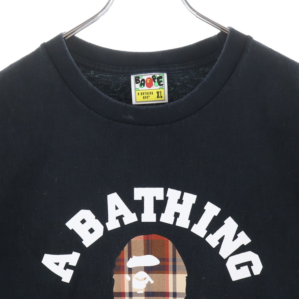 A BATHING APE(アベイシングエイプ) チェック柄ロゴプリント クルーネック 半袖Tシャツ カットソー ブラック 001TEH301047X