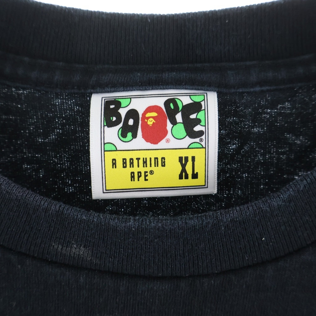 A BATHING APE(アベイシングエイプ) チェック柄ロゴプリント クルーネック 半袖Tシャツ カットソー ブラック 001TEH301047X