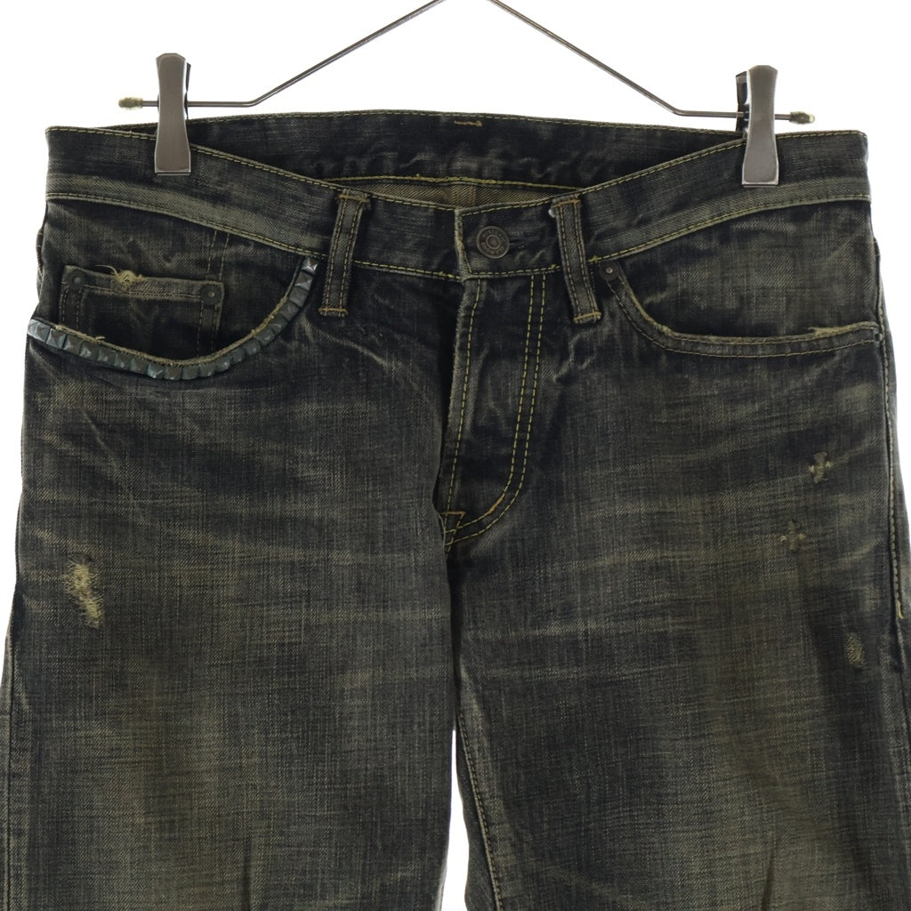 HYSTERIC GLAMOUR(ヒステリックグラマー) 00S NOBU SLIM ノブスリム ヴィンテージ加工 スタッズ デニムパンツ ブラック 4AP-2343