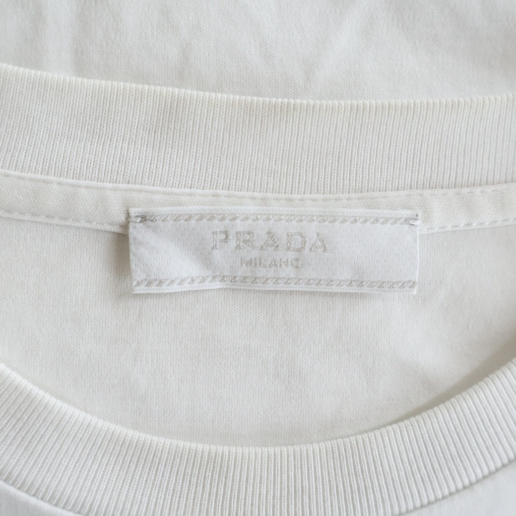 PRADA(プラダ) フロントポケット クルーネック 半袖Tシャツ カットソー ホワイト UJN658 R201 1WQE