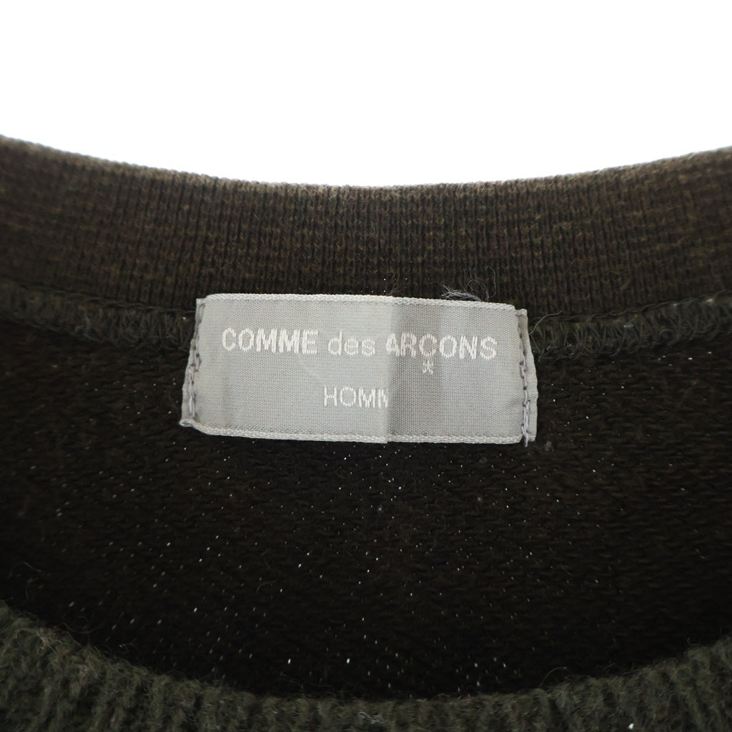 COMME des GARCONS HOMME(コムデギャルソンオム) 98AW 田中オム フロントウールニットドッキング クルーネック スウェットトレーナー カーキ HT-040200 AD1998