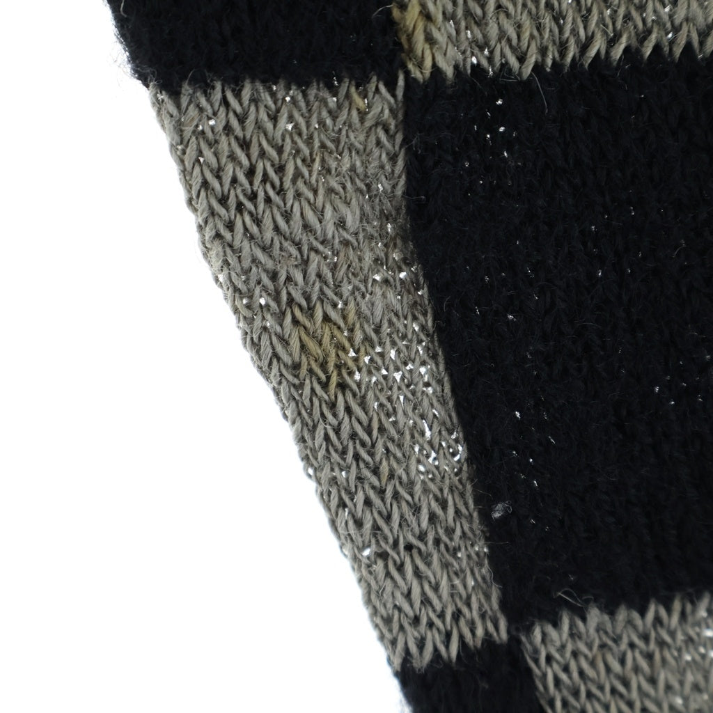 COMME des GARCONS HOMME(コムデギャルソンオム) 00SS 田中オム ブロックチェック Vネック リネン ウール ニットセーター ブラック/グレージュ HN-100180 AD1999