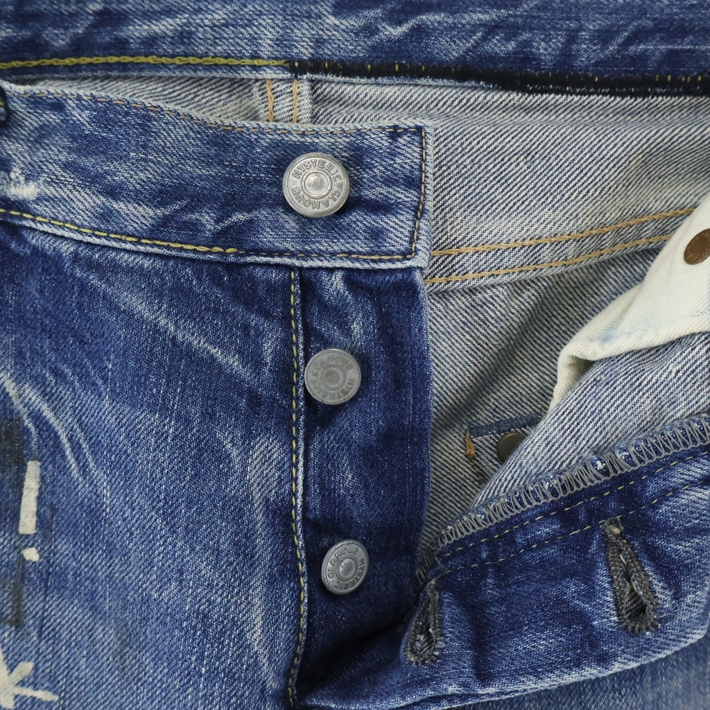 HYSTERIC GLAMOUR(ヒステリックグラマー) 300本限定 Rock Out プリント加工 ブーツカット デニムパンツ インディゴ 5AP-0392