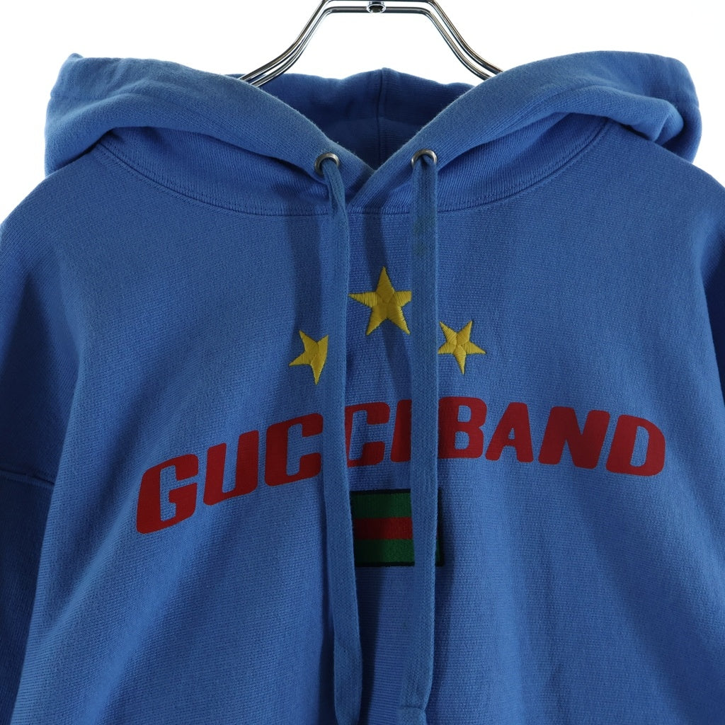 GUCCI(グッチ) 20SS GUCCI BAND プリント刺繍 プルオーバーパーカー 560502 XJB27 ブルー 560502-XJB27