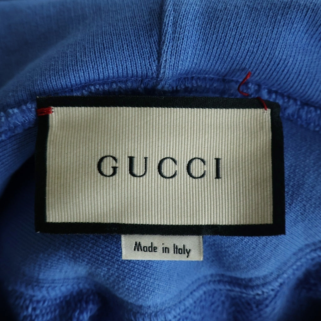 GUCCI(グッチ) 20SS GUCCI BAND プリント刺繍 プルオーバーパーカー 560502 XJB27 ブルー 560502-XJB27