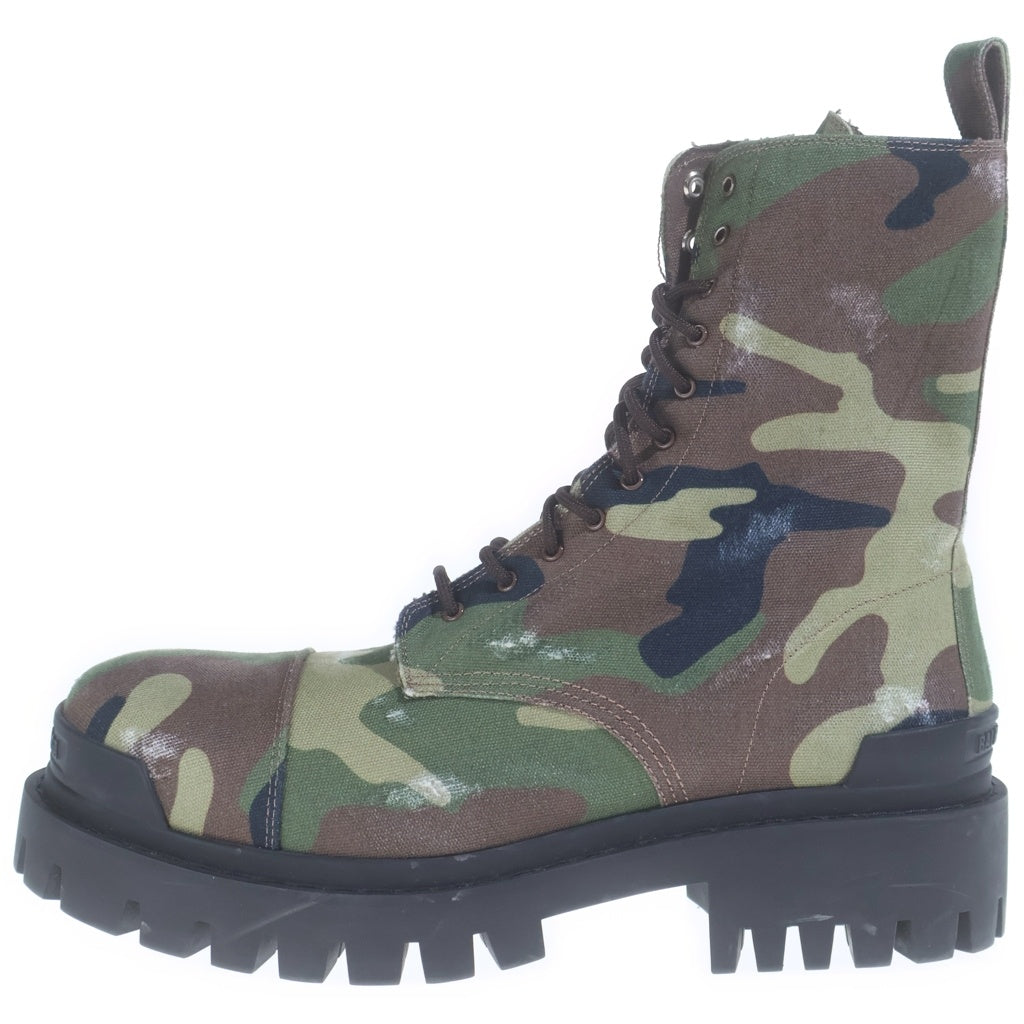 BALENCIAGA(バレンシアガ) Strike 20mm Boot ダメージ加工 カモフラ柄 キャンバス ハイカットブーツ カーキ/ブラウン 786135