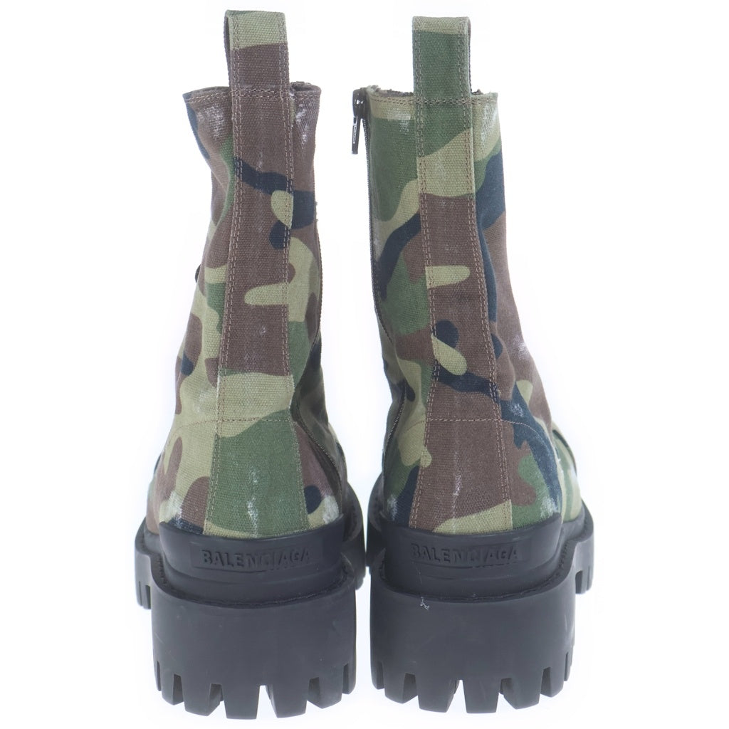 BALENCIAGA(バレンシアガ) Strike 20mm Boot ダメージ加工 カモフラ柄 キャンバス ハイカットブーツ カーキ/ブラウン 786135