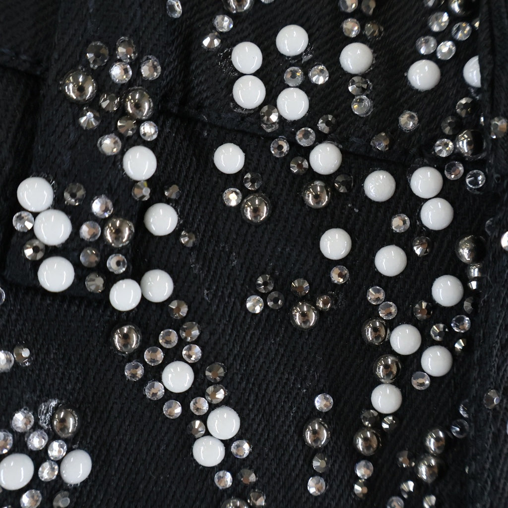 GUAPI(グアピ) Embellished Denim Pants ラインストーン フレアデニムパンツ ブラック
