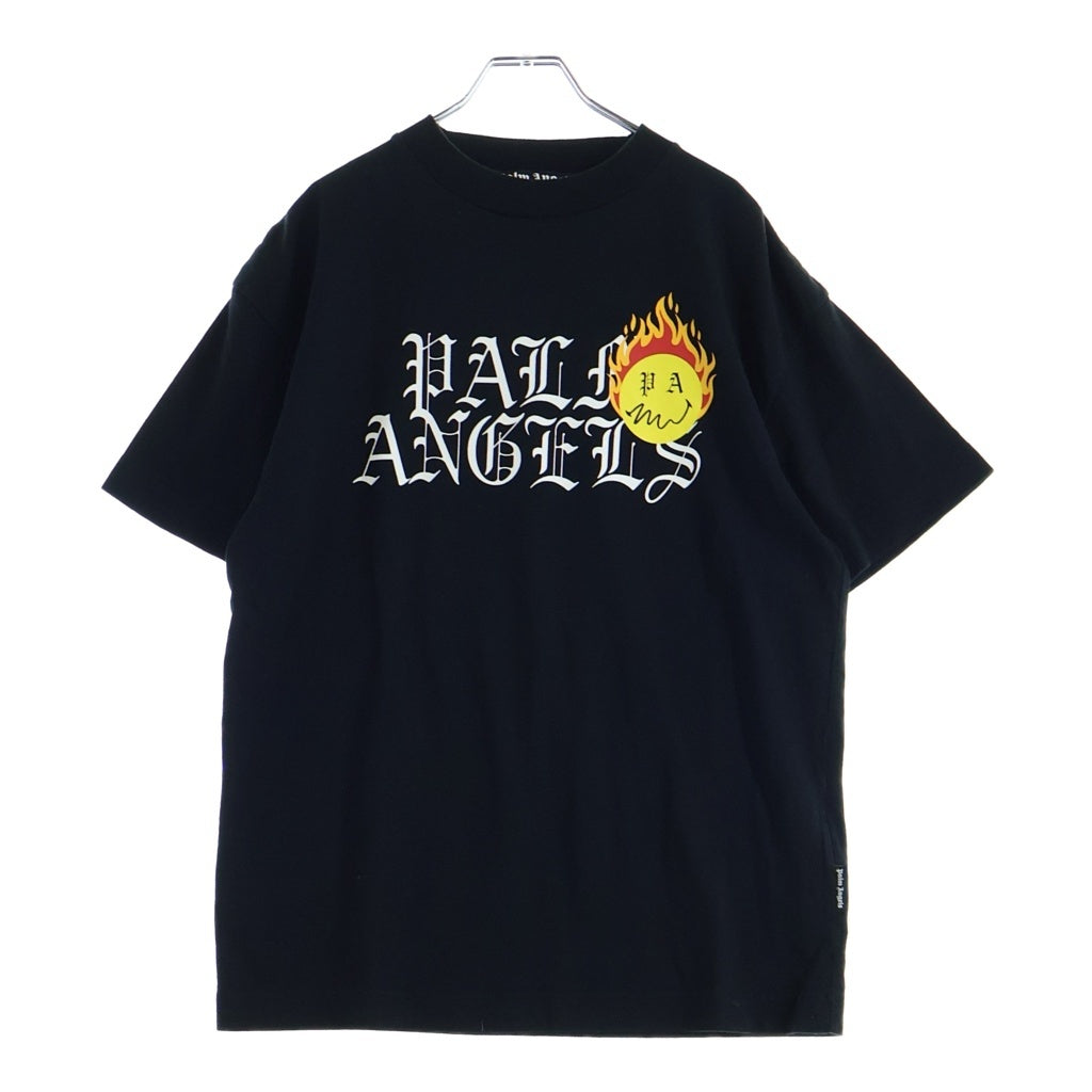 Palm Angels(パームエンジェルス) Burning Head スマイルグラフィック クルーネック半袖Tシャツカットソー ブラック PMAA001R21JER003