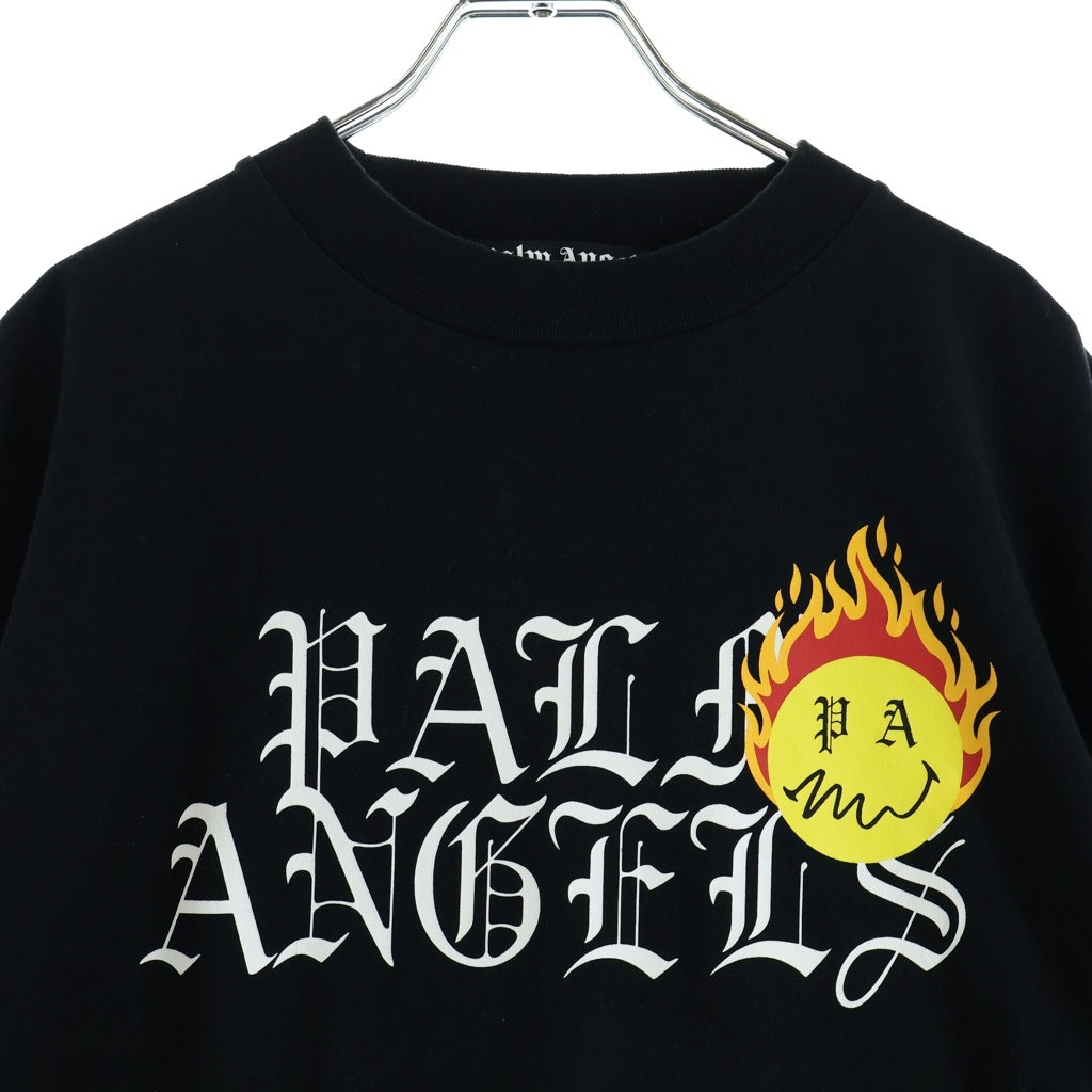 Palm Angels(パームエンジェルス) Burning Head スマイルグラフィック クルーネック半袖Tシャツカットソー ブラック PMAA001R21JER003