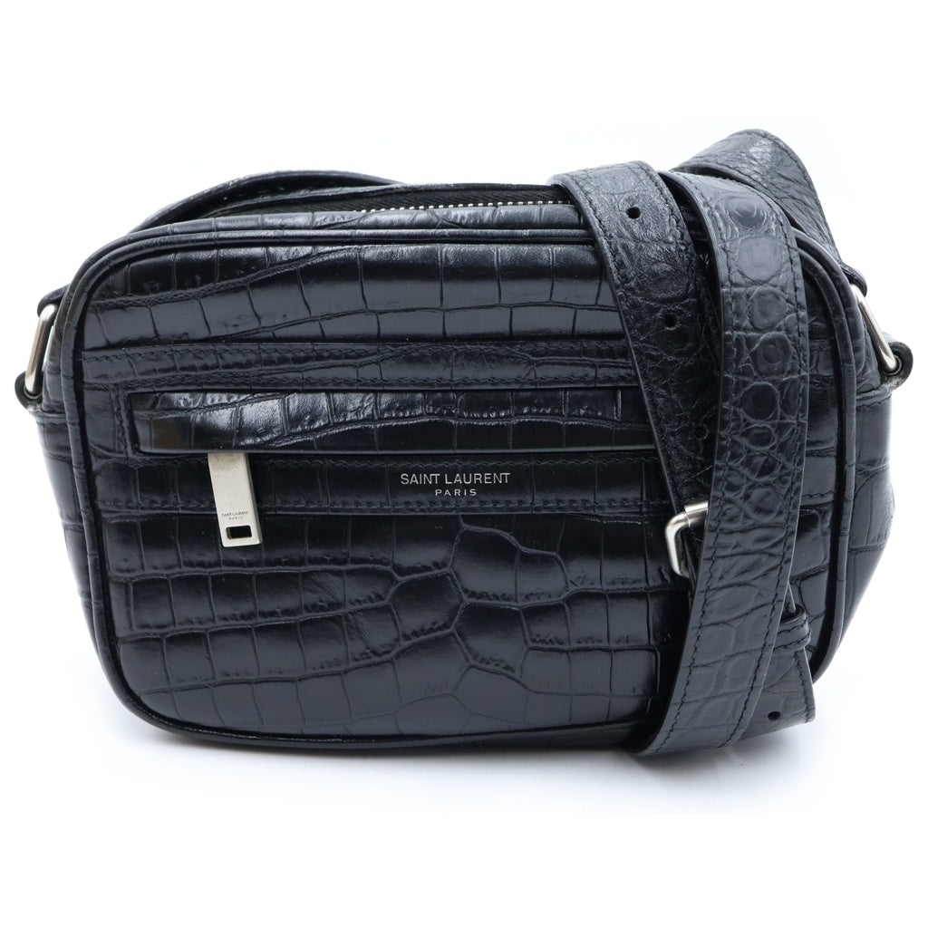 SAINT LAURENT PARIS(サンローランパリ) キャンプスモールカメラ ショルダーバッグ レザー クロコ型押し ARS 647179 0421 ブラック