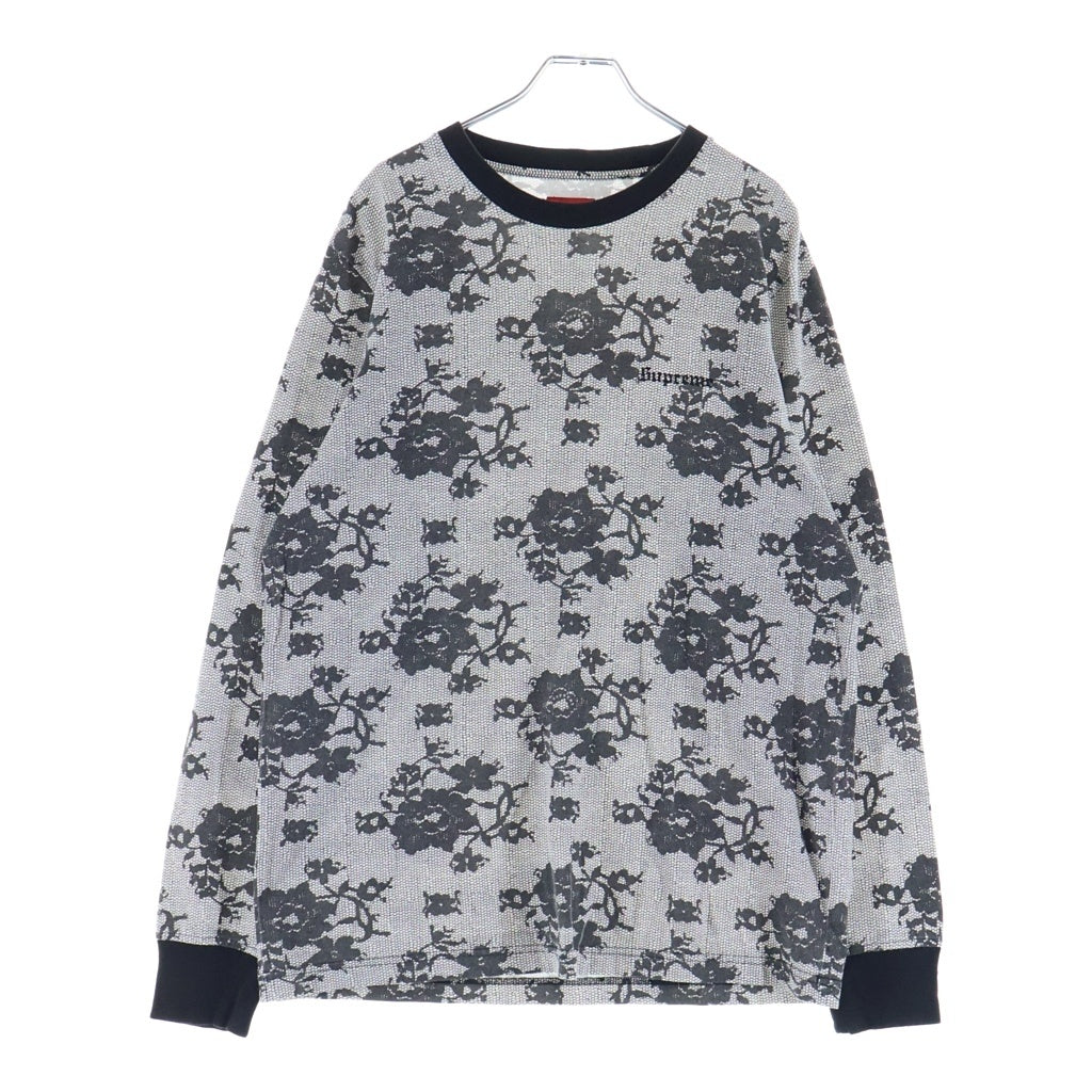 SUPREME(シュプリーム) 17SS Lace L/S Top フラワー総柄 クルーネック 長袖Tシャツ カットソー ホワイト/ブラック