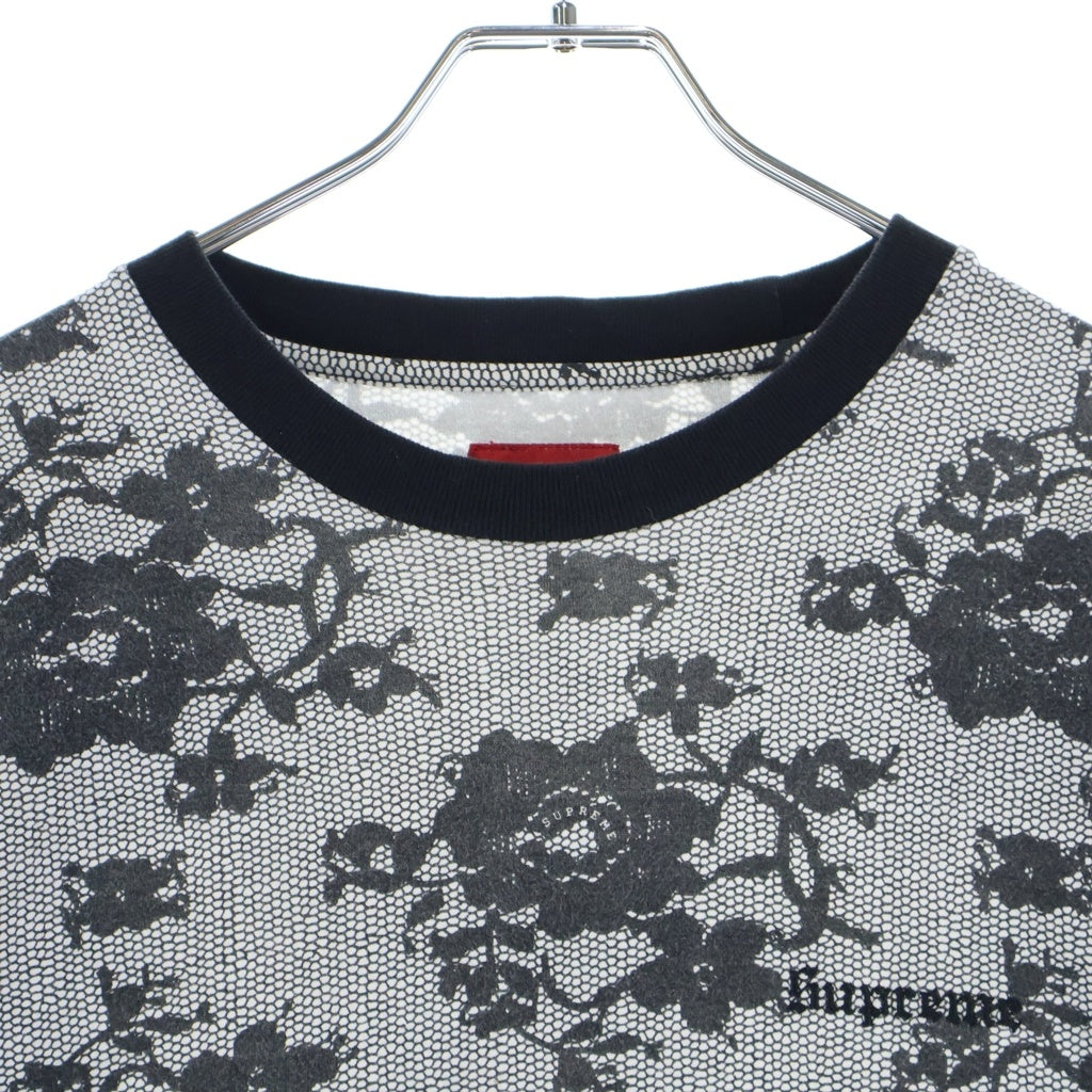 SUPREME(シュプリーム) 17SS Lace L/S Top フラワー総柄 クルーネック 長袖Tシャツ カットソー ホワイト/ブラック