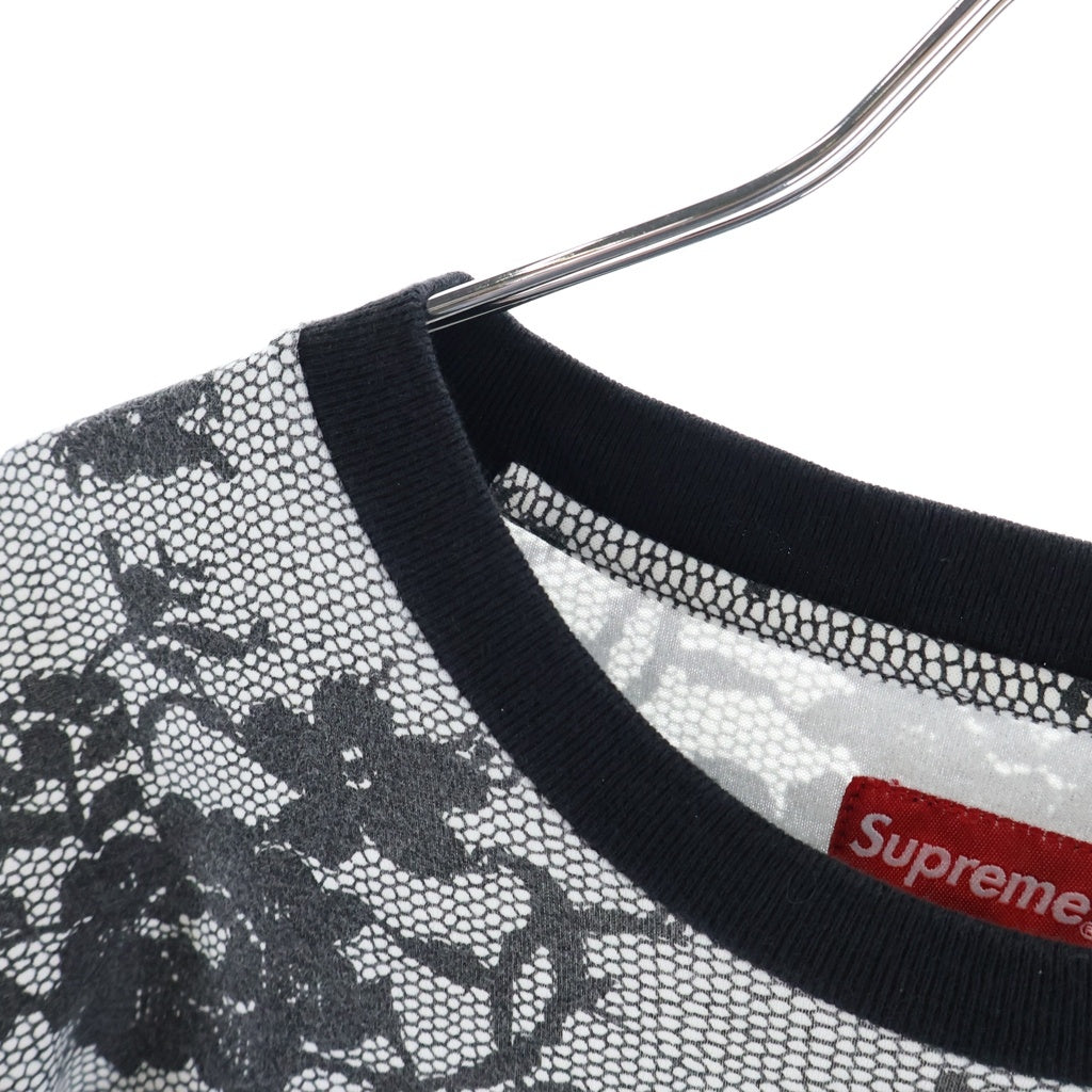 SUPREME(シュプリーム) 17SS Lace L/S Top フラワー総柄 クルーネック 長袖Tシャツ カットソー ホワイト/ブラック