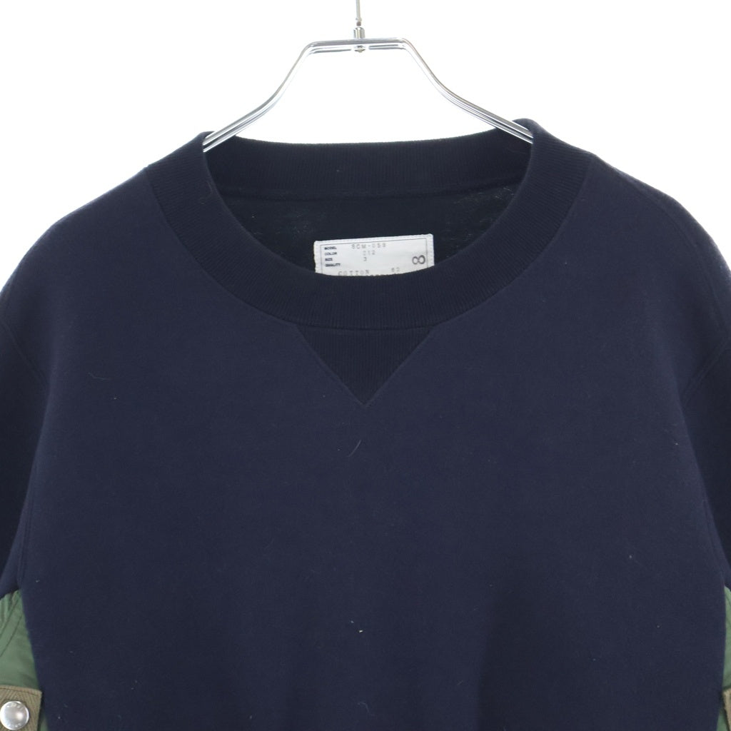 Sacai(サカイ) 24SS Sweat Nylon Twill Pullover ナイロン切替 ツイル プルオーバー スウェット ネイビー/カーキ SCM-058