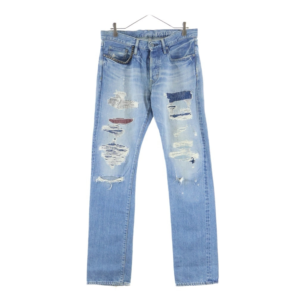 HYSTERIC GLAMOUR(ヒステリックグラマー) WPR加工 スタッズセルビッチ ストレート デニムパンツ インディゴブルーブルー 0252AP07