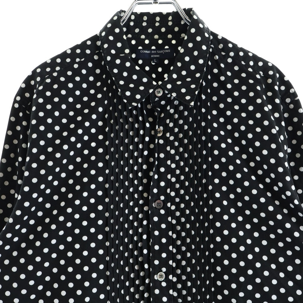 COMME des GARCONS HOMME(コムデギャルソンオム) 07SS 異素材切替 プリーツデザイン ドット総柄 長袖シャツ ロングスリーブ ブラック/ホワイト HS-B010