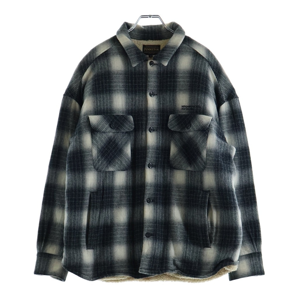 NEIGHBORHOOD(ネイバーフッド) 22AW ×PENDLETON CHECK BOA SH LS . WO ペンドルトン オンブレチェック柄 ウール ボアジャケット グレー 2221508N-SHM01