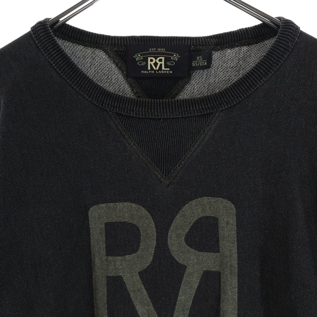 RRL(ダブルアールエル) ヴィンテージ加工 両面V フロントロゴプリント クルーネック スウェットトレーナー チャコールグレー 782505323001