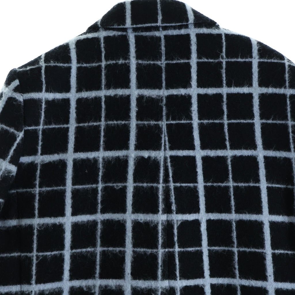 EMPORIO ARMANI(エンポリオアルマーニ) ピークドラペル チェック柄 ラナウール混 ダブルテーラードジャケット コート ブラック/ブルー 1NG53T 12704