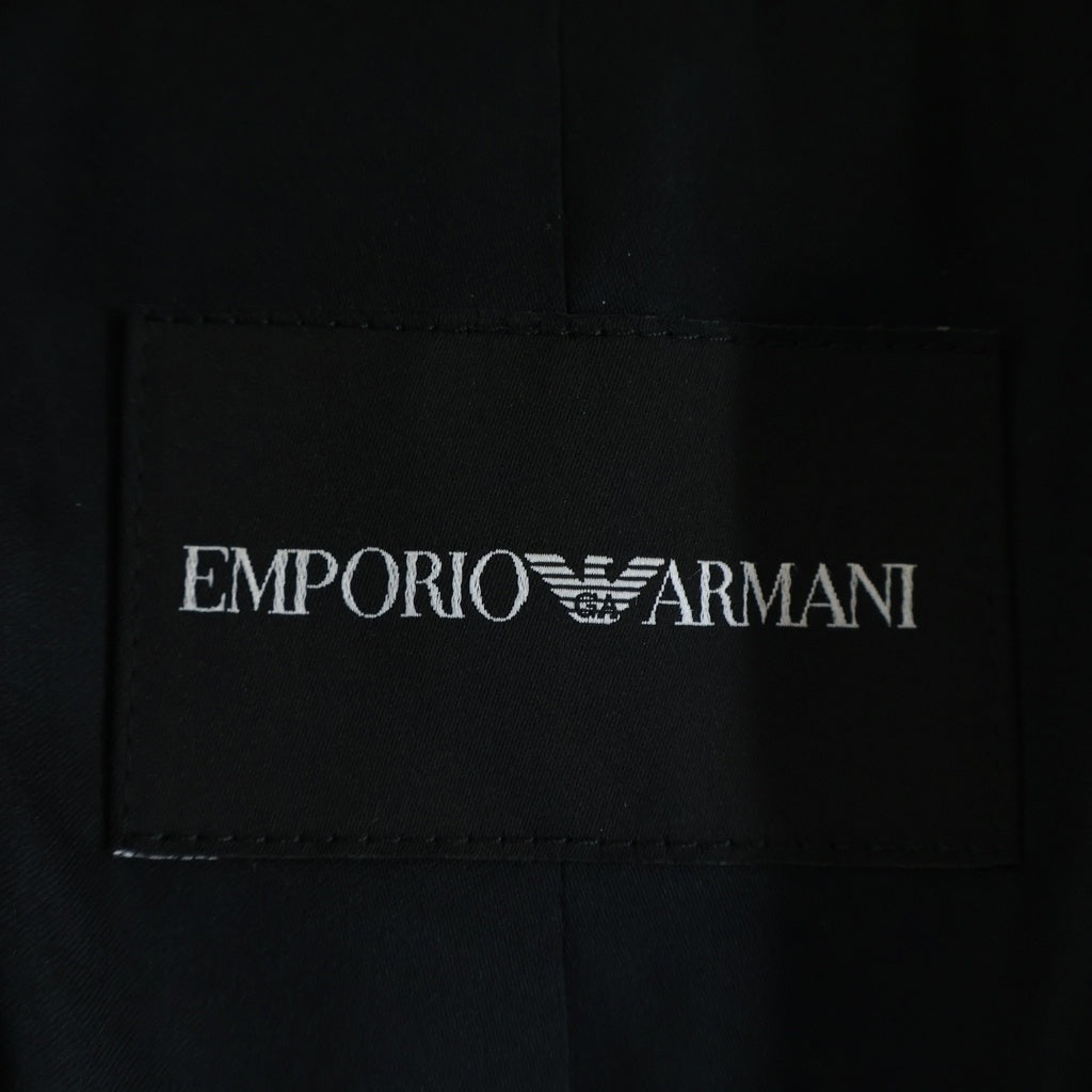 EMPORIO ARMANI(エンポリオアルマーニ) ピークドラペル チェック柄 ラナウール混 ダブルテーラードジャケット コート ブラック/ブルー 1NG53T 12704