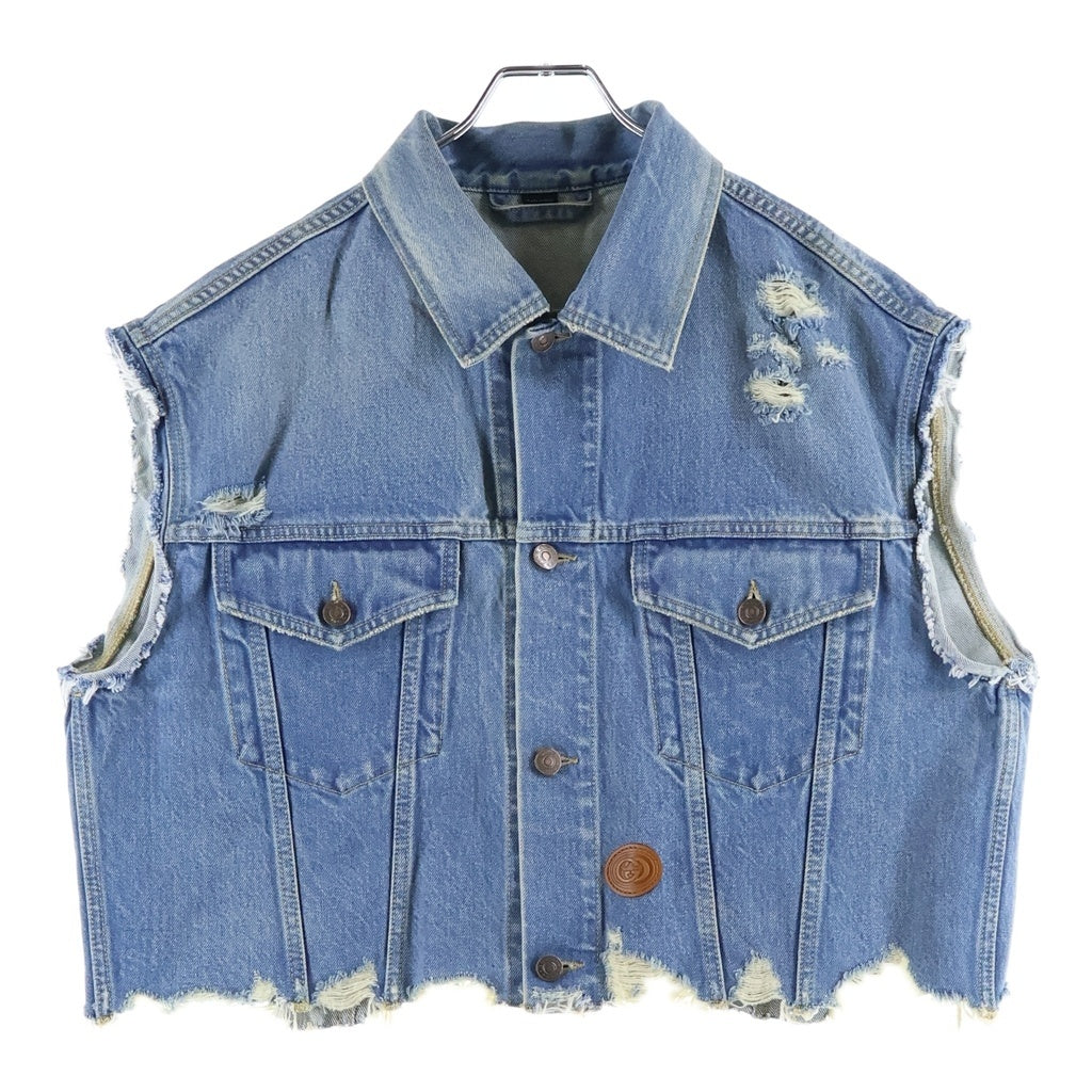 GUCCI(グッチ) ×Disney Donald Duck Eco Washed Denim Vest ディズニー ドナルドダック ダメージ加工 カットオフ デニムベスト インディゴブルー 640376 XDBH8