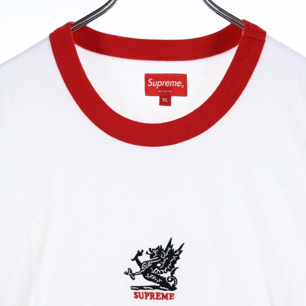 SUPREME(シュプリーム) 21AW Dragon Ringer Tee ドラゴン フロント刺繍 リンガー半袖Tシャツ カットソー ホワイト/レッド