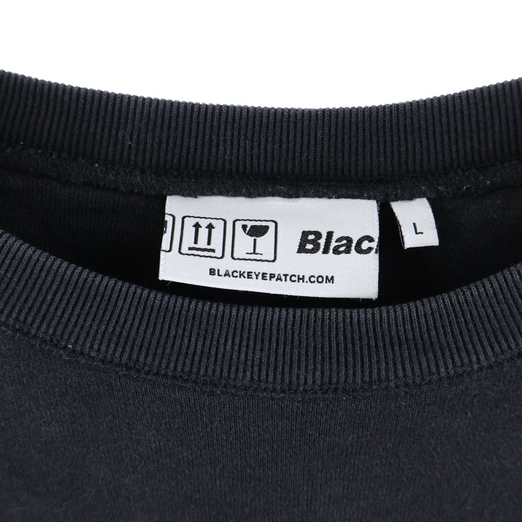 THE BLACK EYE PATCH(ブラックアイパッチ) フロント取扱注意ロゴ クルーネック スウェットトレーナー ブラック