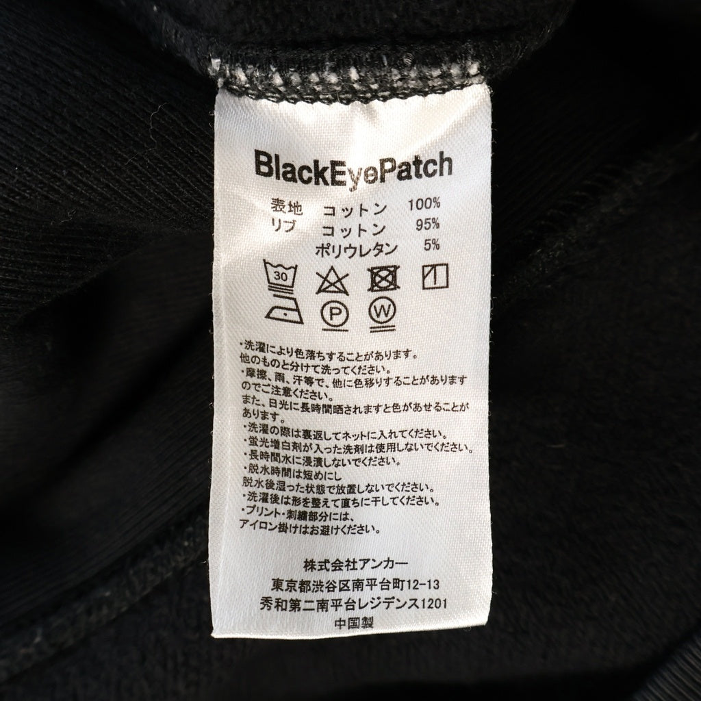 THE BLACK EYE PATCH(ブラックアイパッチ) フロント取扱注意ロゴ クルーネック スウェットトレーナー ブラック