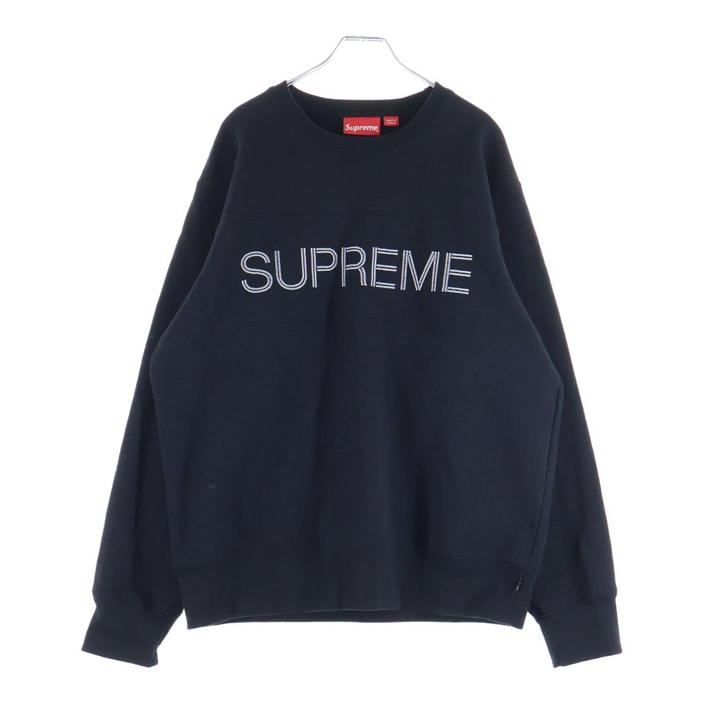 SUPREME(シュプリーム) 17AW ZigZag Stitch Panel Crewneck ジグザグステッチ ロゴ刺繍 クルーネック スウェットトレーナー ブラック