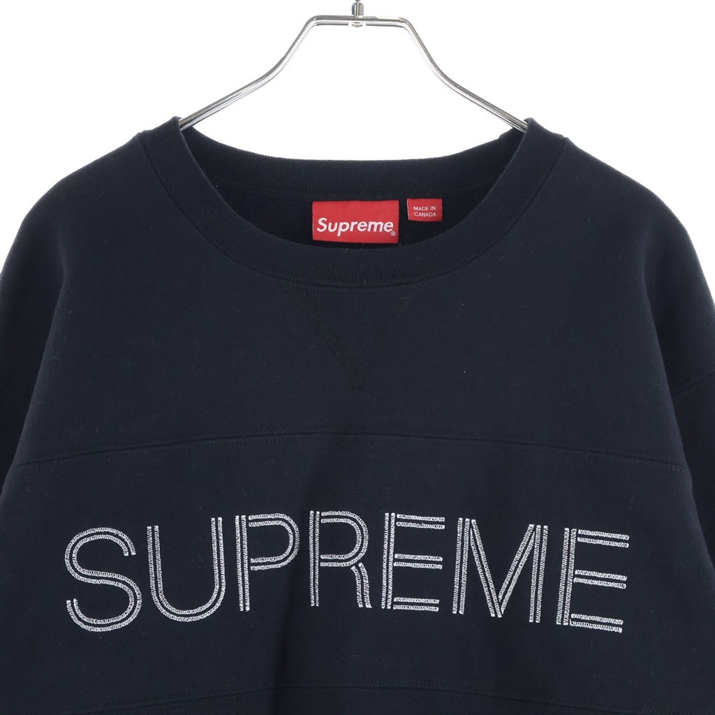 SUPREME(シュプリーム) 17AW ZigZag Stitch Panel Crewneck ジグザグステッチ ロゴ刺繍 クルーネック スウェットトレーナー ブラック