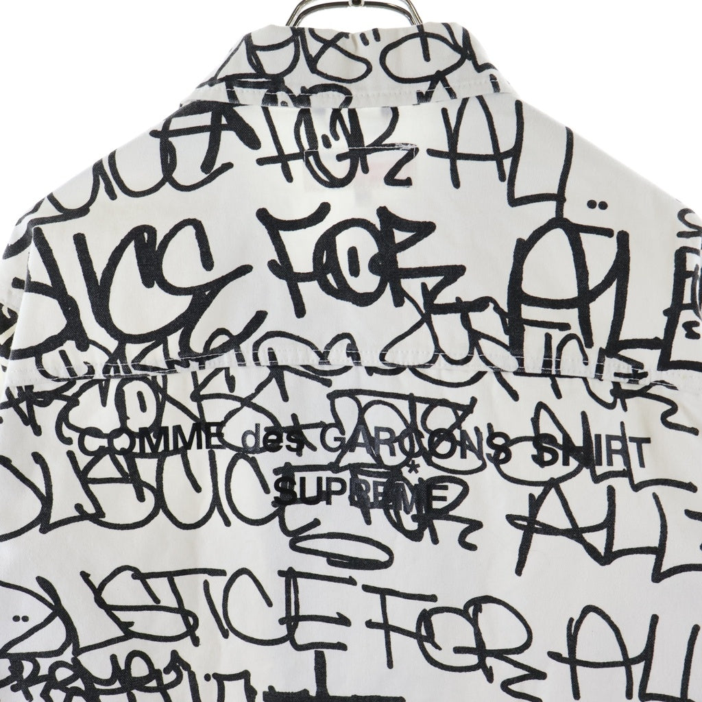 SUPREME(シュプリーム) 18AW ×COMME des GARCONS SHIRT Printed Canvas Chore Coat コムデギャルソンシャツ 総柄プリント キャンバス カバーオール デニムジャケット ホワイト