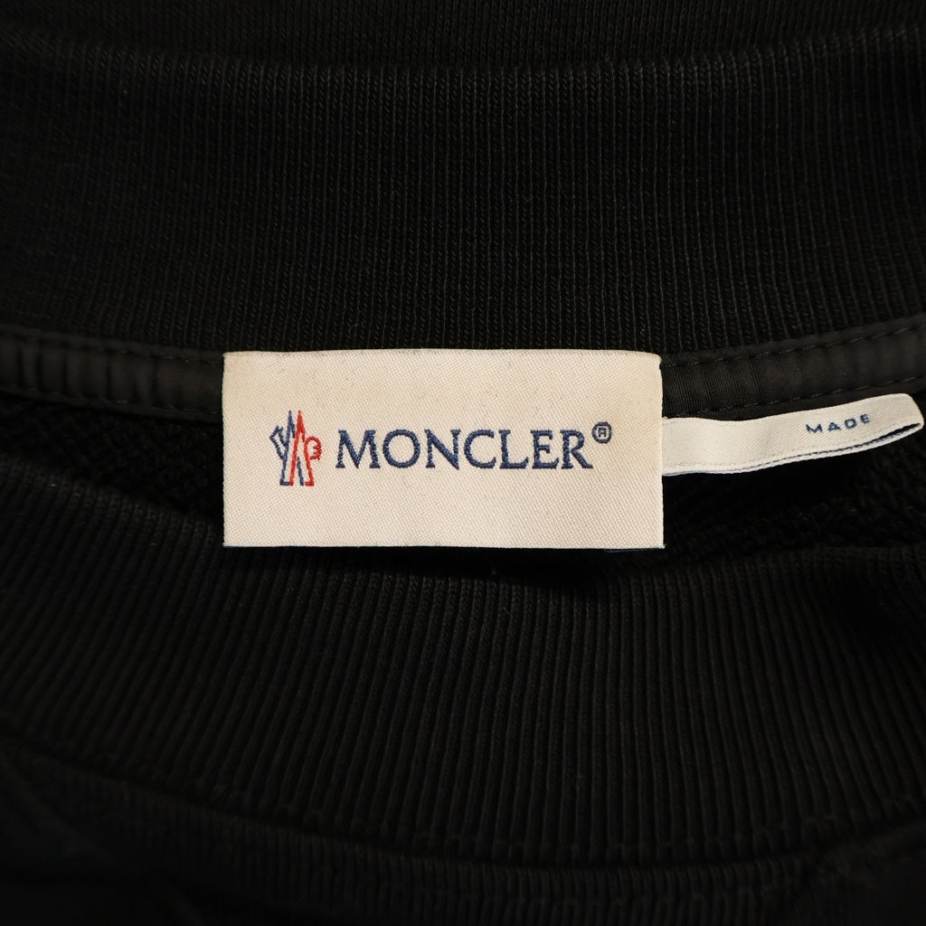 MONCLER(モンクレール) Sweat and Nylon Combination Pullover Sweatshirt K20918G00049 89A8F ロゴワッペン付き ナイロン切り替え プルオーバースウェット ブラック