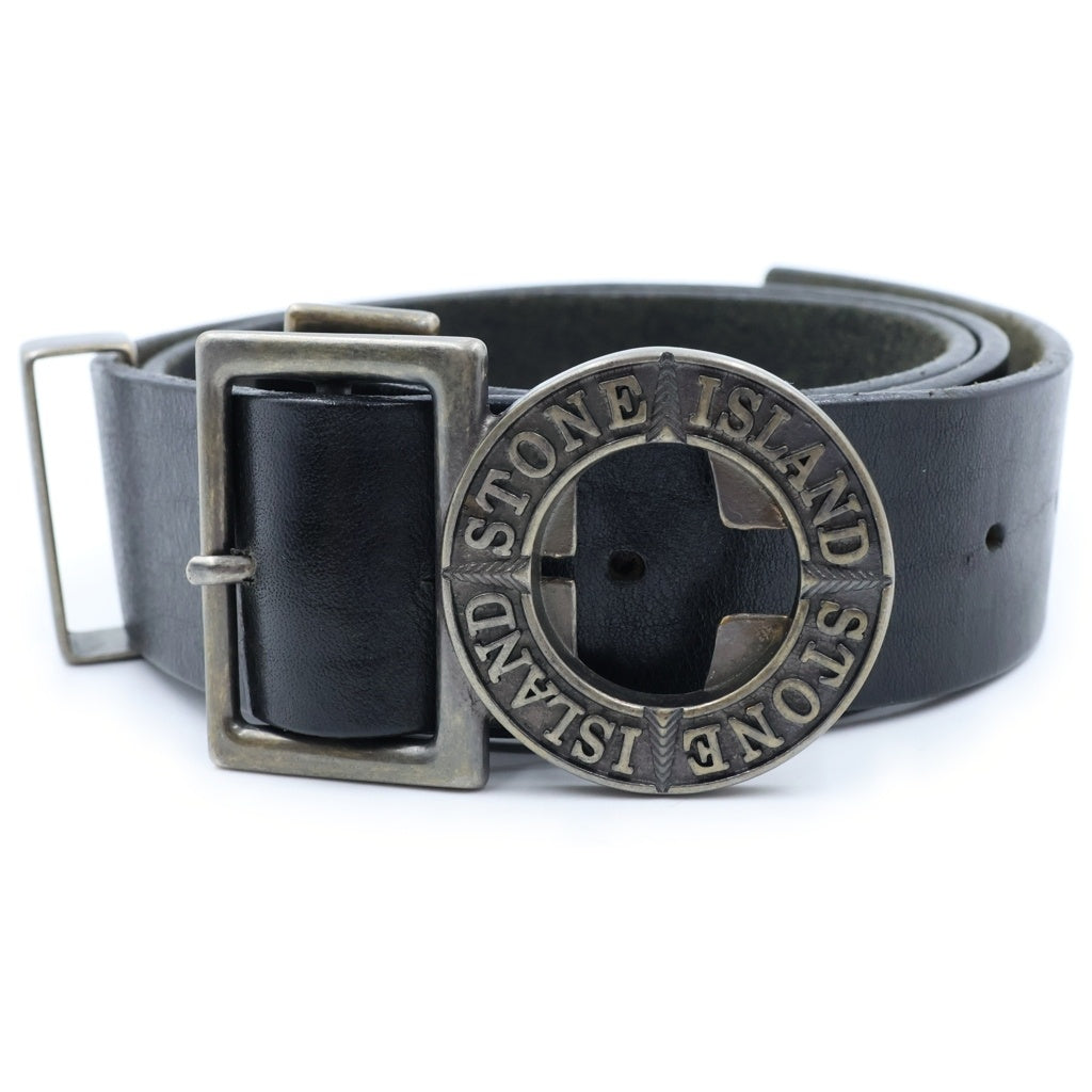 STONE ISLAND(ストーンアイランド) Compas Logo Buckle Leather Belt コンパスロゴバックル レザーベルト ブラック 551590190