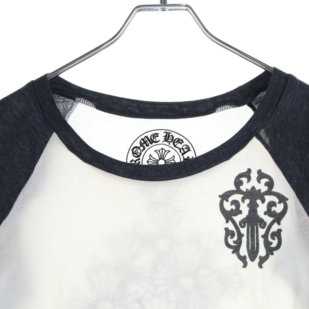 CHROME HEARTS(クロムハーツ) OLD CEMETERY CROSS VINE DAGGER RAGLAN TEE オールド セメタリークロス ヴァインダガー ラグランカットソー レディース ホワイト/ブラック