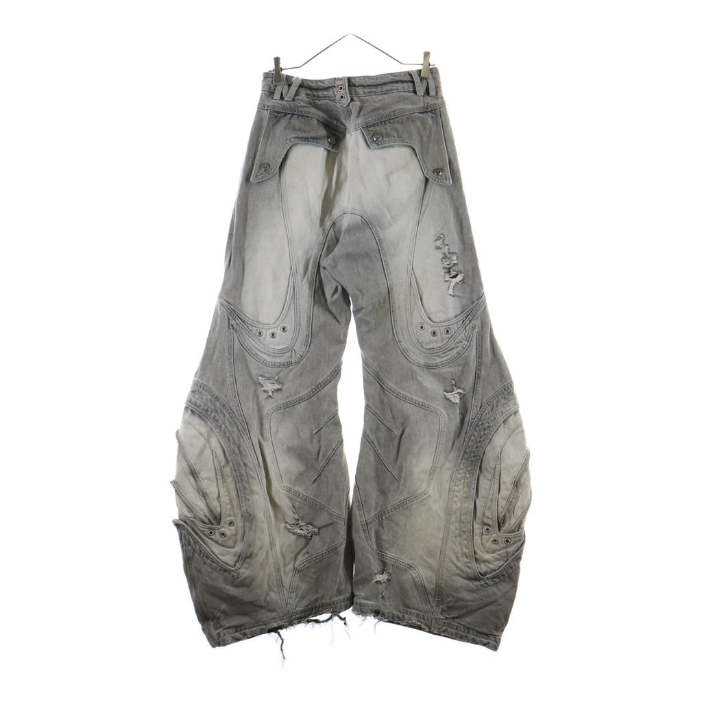 Personsoul(パーソンソール) DECONSTRUCTED DENIM JEAN デコンストラクテッド フレアパッチ ワークデニムジーンズ パンツ グレー HL6380