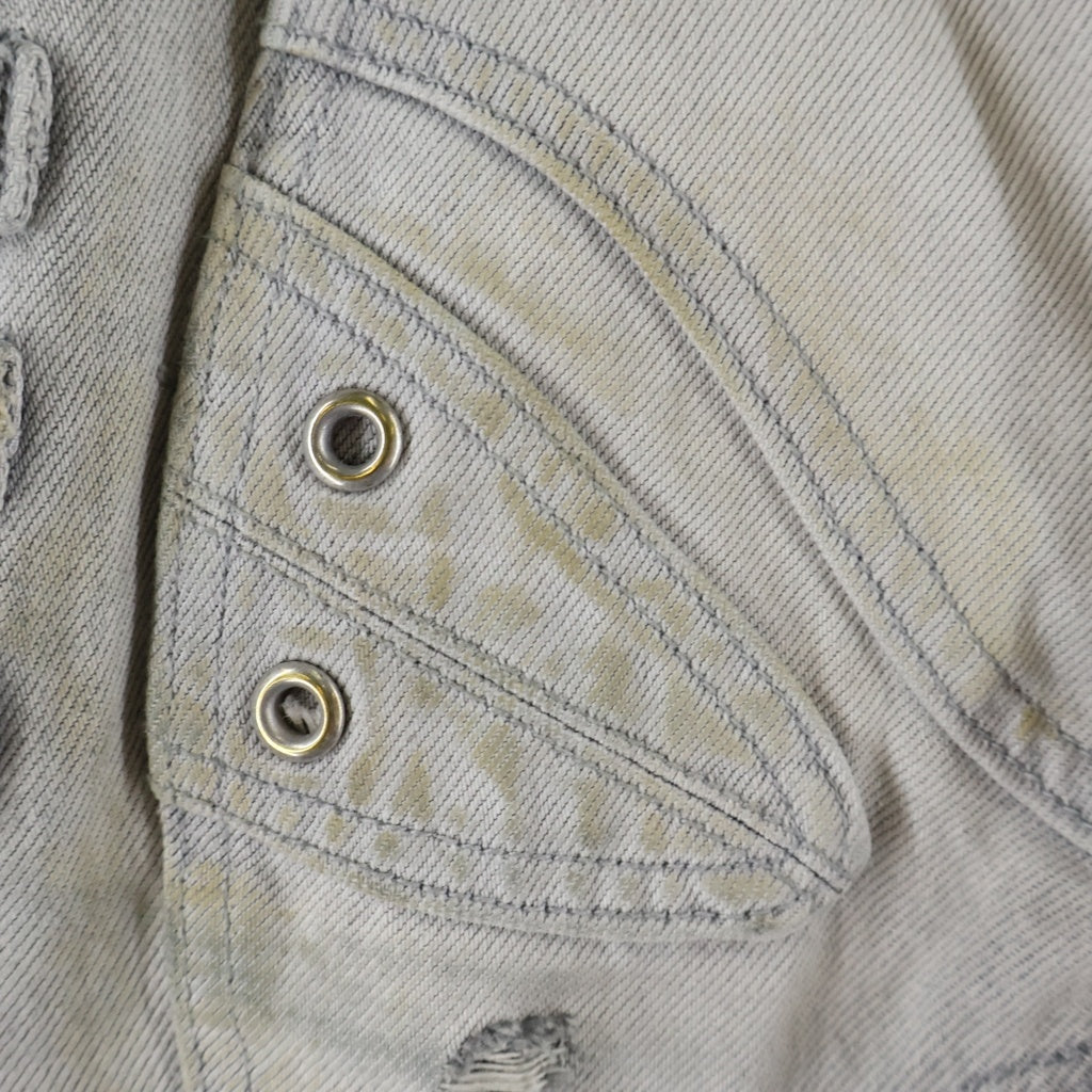 Personsoul(パーソンソール) DECONSTRUCTED DENIM JEAN デコンストラクテッド フレアパッチ ワークデニムジーンズ パンツ グレー HL6380