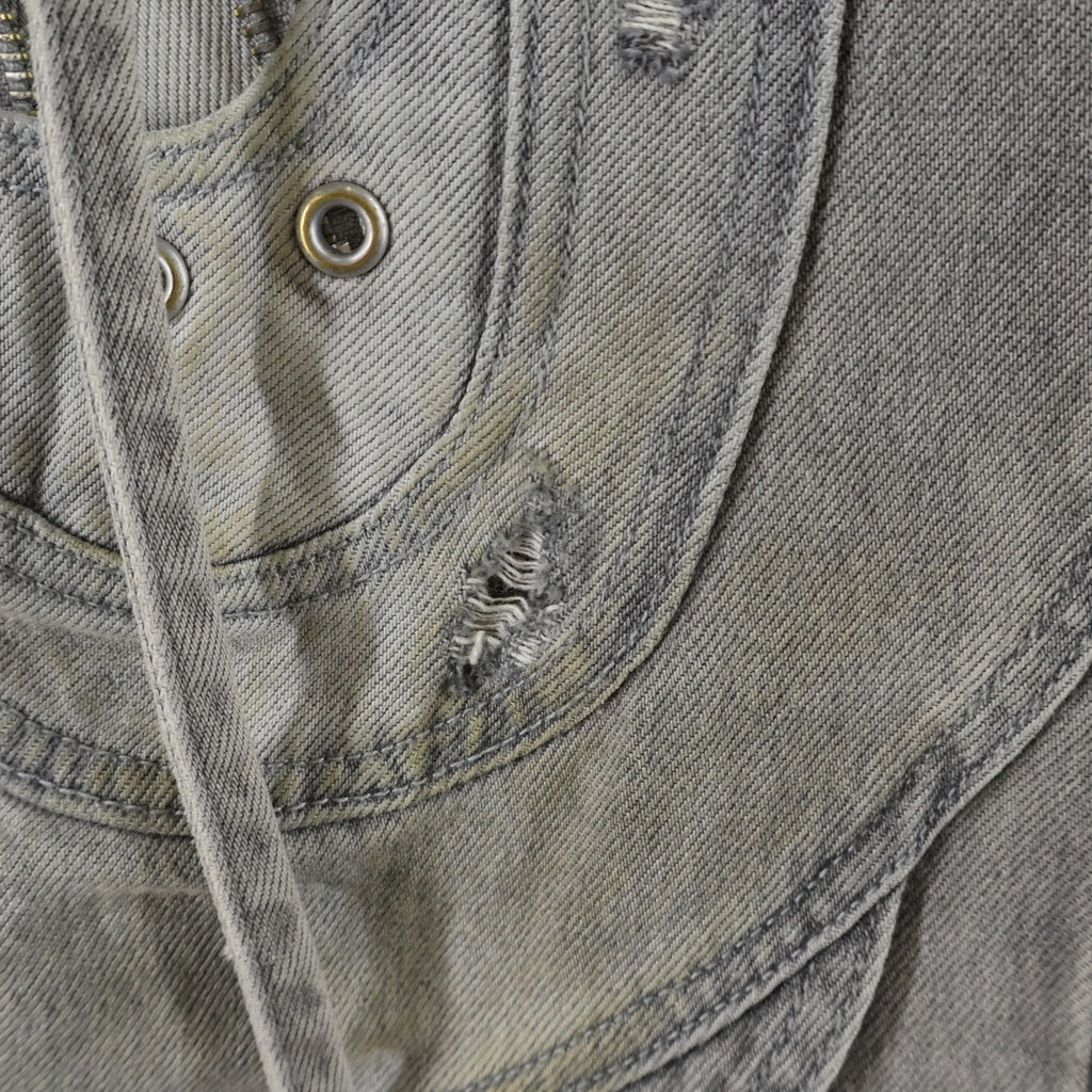 Personsoul(パーソンソール) DECONSTRUCTED DENIM JEAN デコンストラクテッド フレアパッチ ワークデニムジーンズ パンツ グレー HL6380