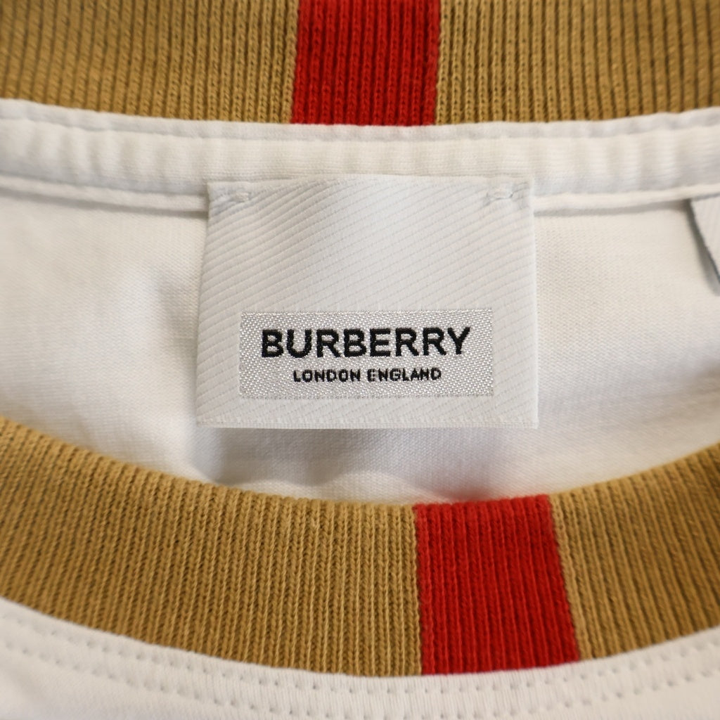 BURBERRY(バーバリー) 22SS ネックチェックロゴクルーネック半袖Tシャツカットソー ホワイト 8069539