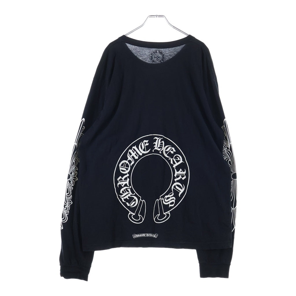 CHROME HEARTS(クロムハーツ) FLRL CRS HORSESHOE LS TEE アームフローラルクロス バックホースシュー クルーネック長袖Tシャツカットソー ブラック