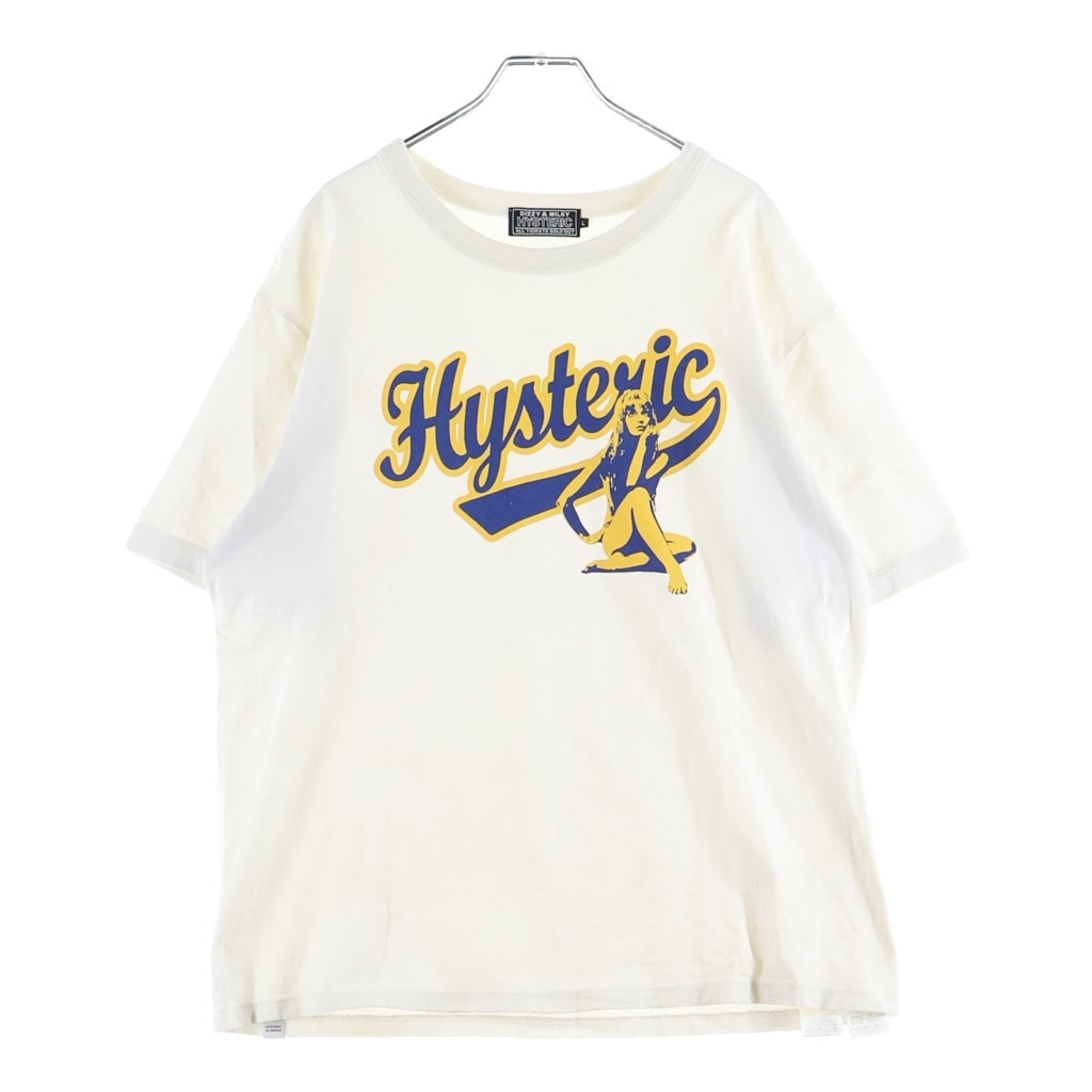 HYSTERIC GLAMOUR(ヒステリックグラマー) 25SS HYSTERIC LEAGUE ヒステリック リーグ フロントロゴプリント クルーネック半袖Tシャツ カットソー ホワイト 02251CT08