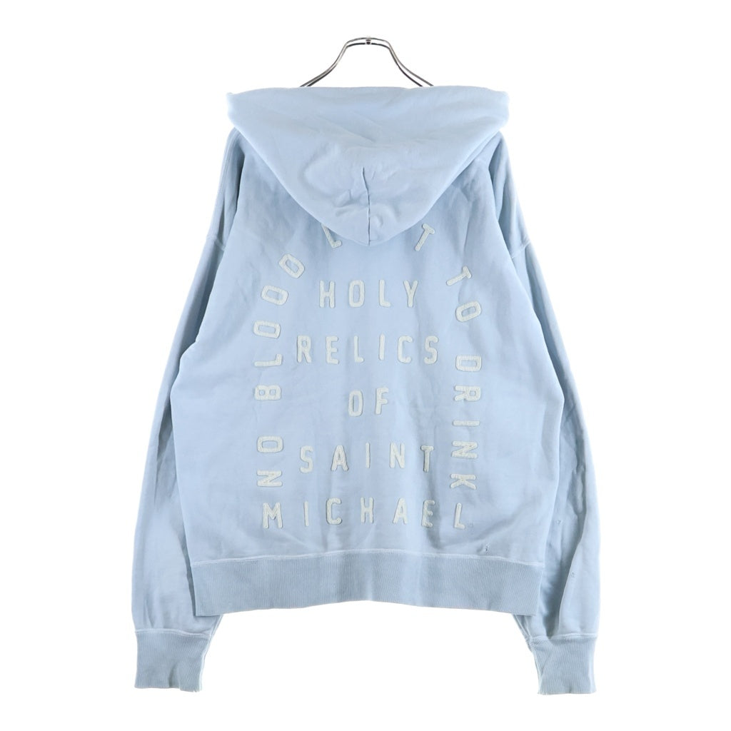 SAINT MICHAEL(セントマイケル) 22AW HOLY RELICS FELT HOODIE ヴィンテージ加工 フェルトロゴ フーディー プルオーバー スウェットパーカー ライトブルー SM-A22-0000-022