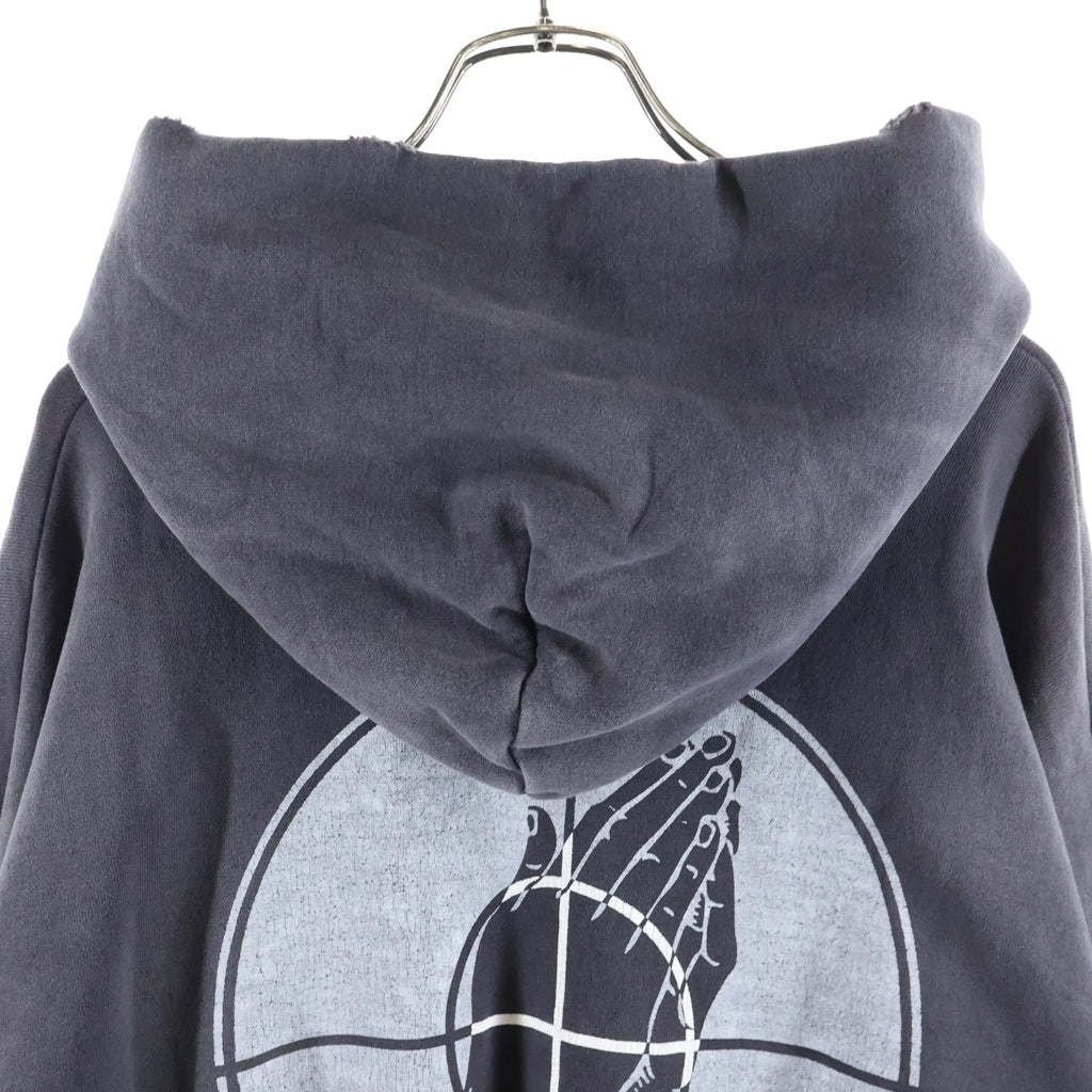 SAINT MICHAEL(セントマイケル) 25SS ×FEAR SNT OF GOD FG_HOODIE フィアオブゴッド VINTAGE加工 両面プリント スウェット プルオーバーパーカー グレー SM-HR8-0000-C03