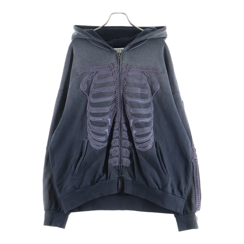 el conductorH(コンダクター) ZIP HOODIE スカルコード刺繍 ジップアップ スウェットパーカー フーディ ネイビー PD24ME01N