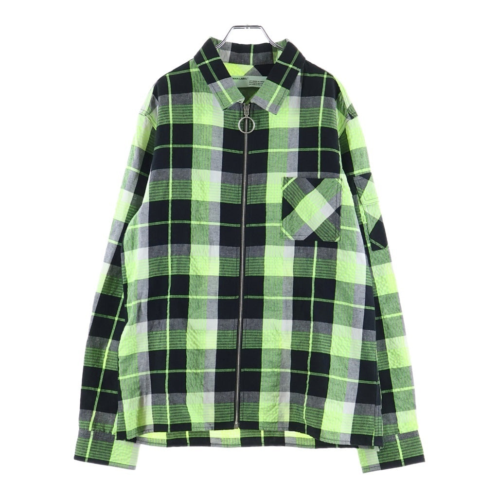 OFF-WHITE(オフホワイト) 19SS Diag Zip Check Shirt ダイアグ ジップ チェック 長袖シャツ グリーン/ブラック OMGA077S19D21017