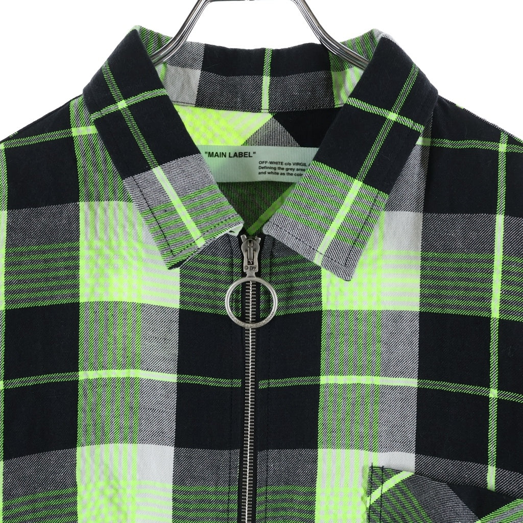 OFF-WHITE(オフホワイト) 19SS Diag Zip Check Shirt ダイアグ ジップ チェック 長袖シャツ グリーン/ブラック OMGA077S19D21017